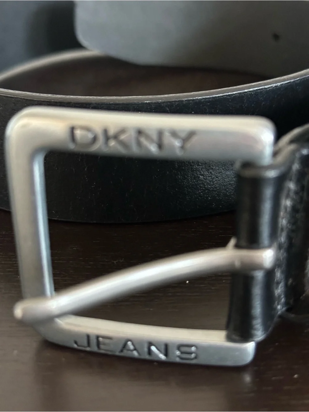 DKNY Black Genuine Leather Belt Silver Buckle